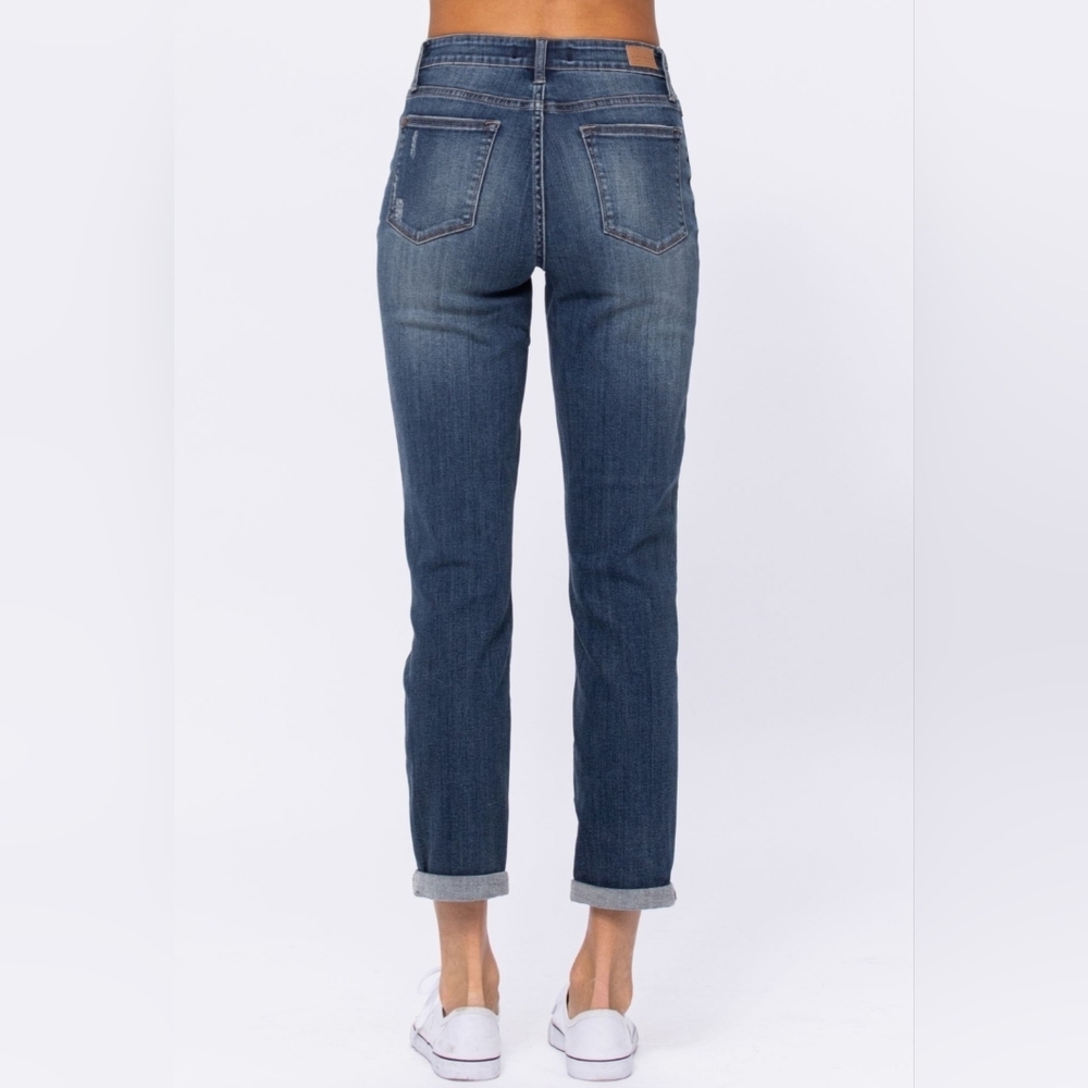 Judy Blue High Rise Patched Knee Boyfriend Jeans Size 0/24 - Picture 13 of 17